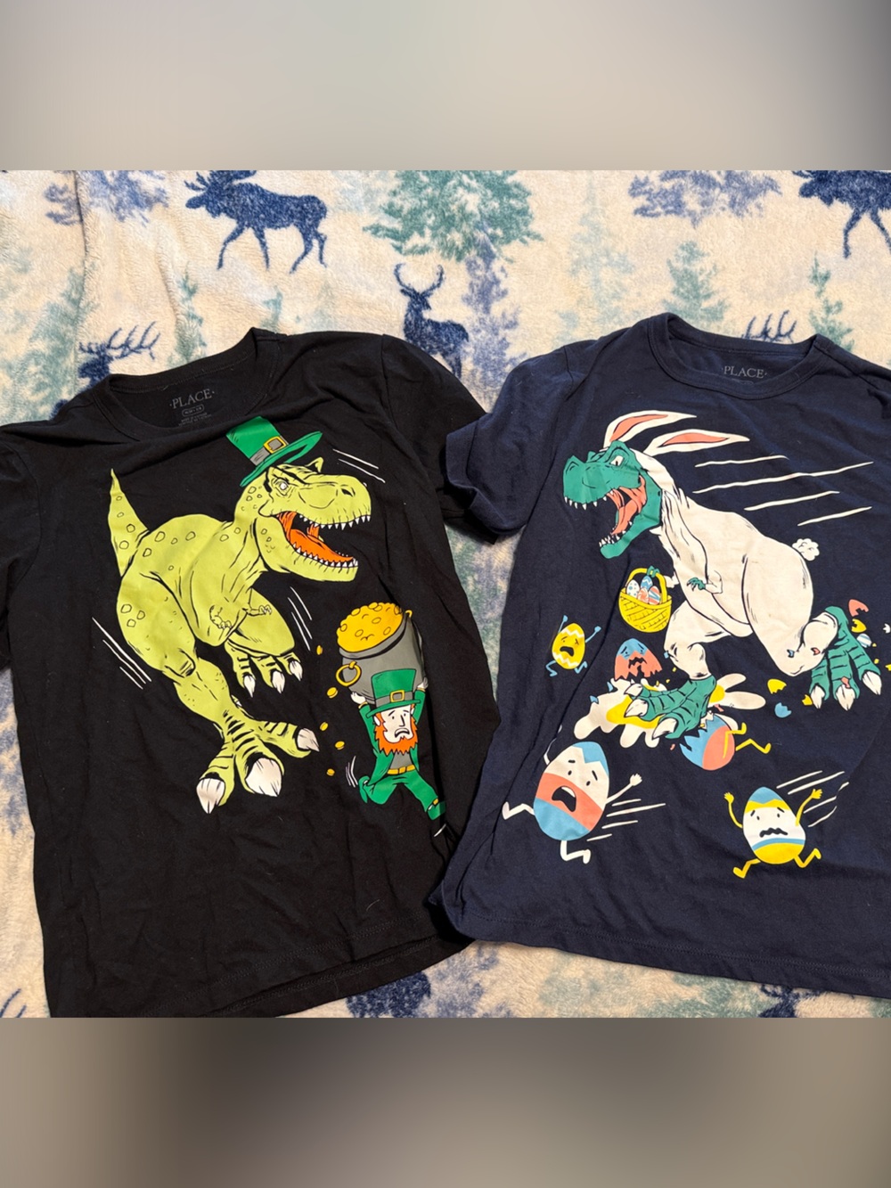 The Children's Place Black & Navy Dino and Bunny Graphic Tee Set